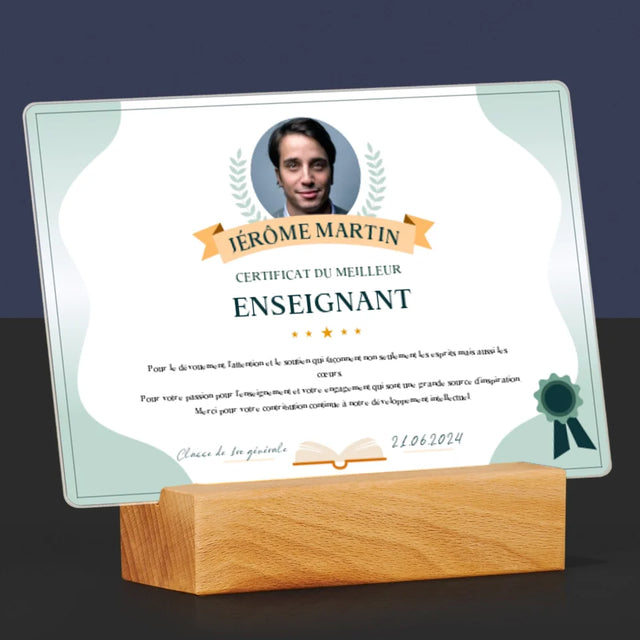 Photo Et Texte: Certificat Du Meilleur Enseignant - Impression Sur Verre Acrylique