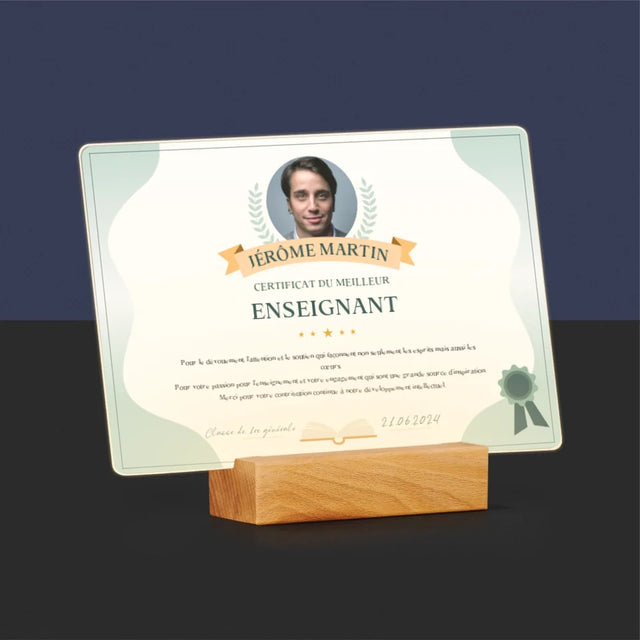 Photo Et Texte: Certificat Du Meilleur Enseignant - Impression Sur Verre Acrylique