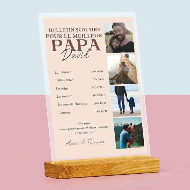 Collage Photo: Le Bulletin Scolaire Pour Le Meilleur Papa - Impression Sur Verre Acrylique