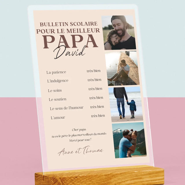 Collage Photo: Le Bulletin Scolaire Pour Le Meilleur Papa - Impression Sur Verre Acrylique