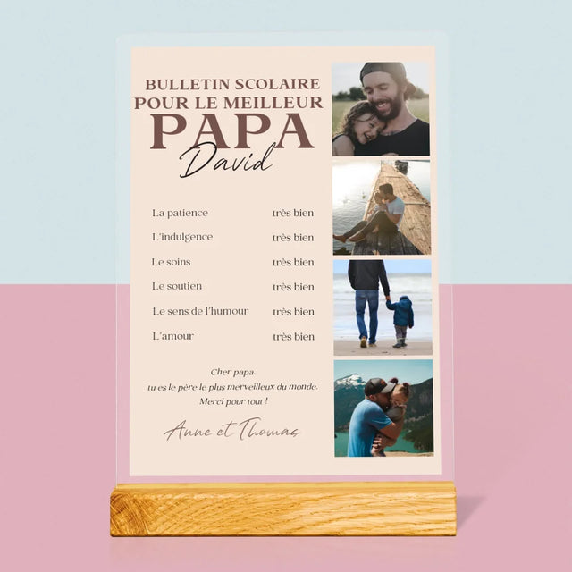 Collage Photo: Le Bulletin Scolaire Pour Le Meilleur Papa - Impression Sur Verre Acrylique