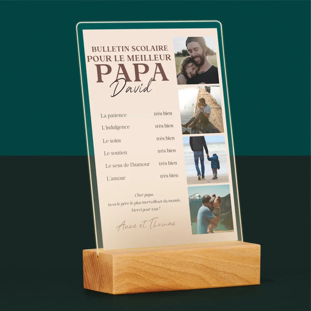 Collage Photo: Le Bulletin Scolaire Pour Le Meilleur Papa - Impression Sur Verre Acrylique