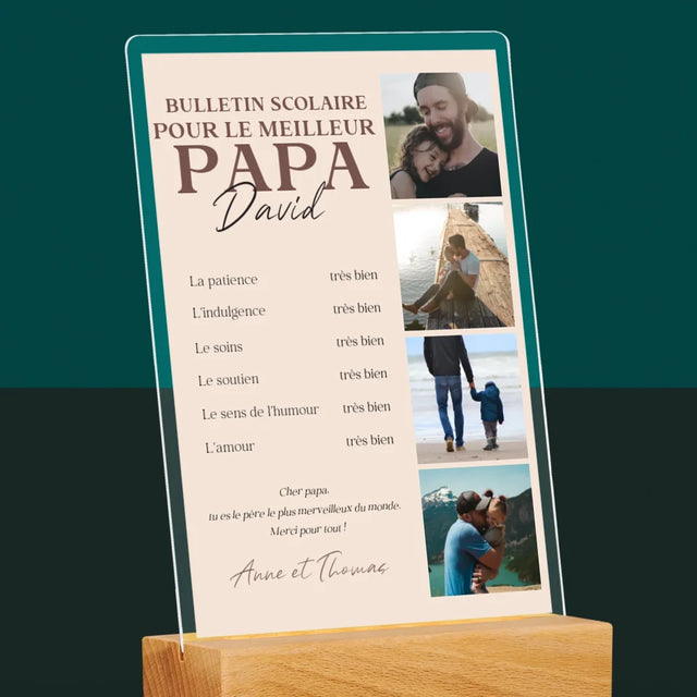 Collage Photo: Le Bulletin Scolaire Pour Le Meilleur Papa - Impression Sur Verre Acrylique