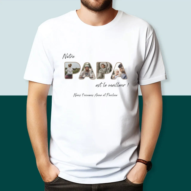 Collage Photo De Lettre: Notre Papa Est Le Meilleur - T-Shirt Pour Hommes