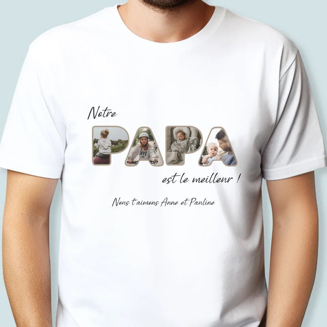 Collage Photo De Lettre: Notre Papa Est Le Meilleur - T-Shirt Pour Hommes