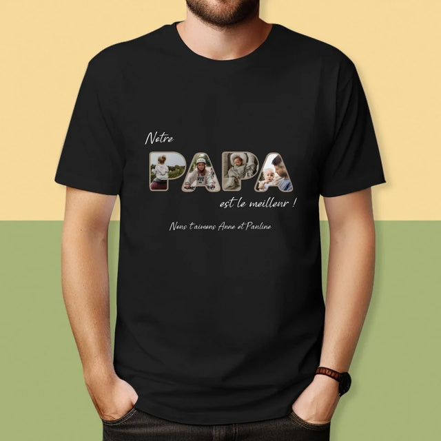 Collage Photo De Lettre: Notre Papa Est Le Meilleur - T-Shirt Pour Hommes