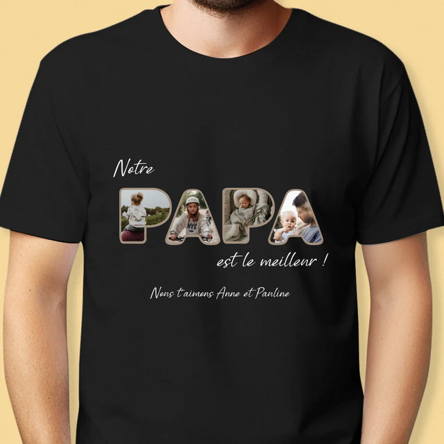 Collage Photo De Lettre: Notre Papa Est Le Meilleur - T-Shirt Pour Hommes