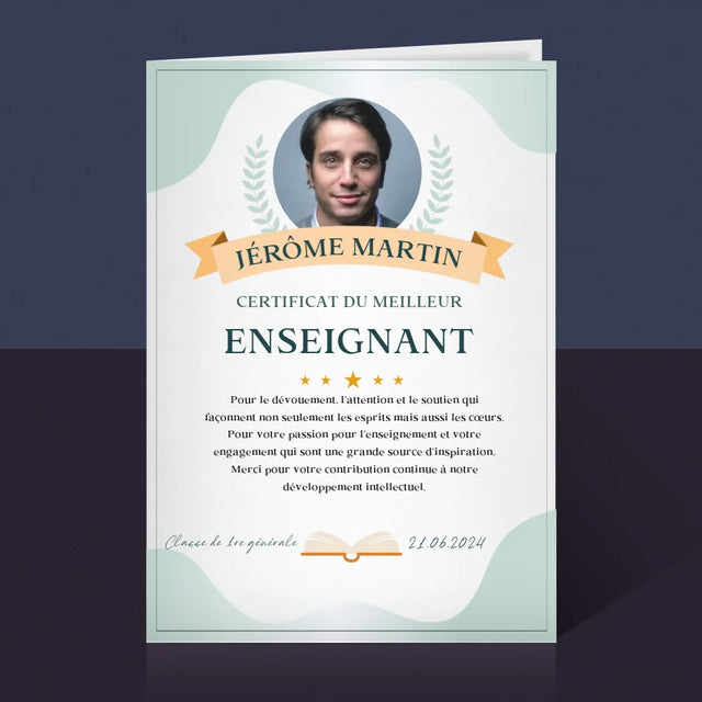 Photo Et Texte: Certificat Du Meilleur Enseignant - Carte De Vœux