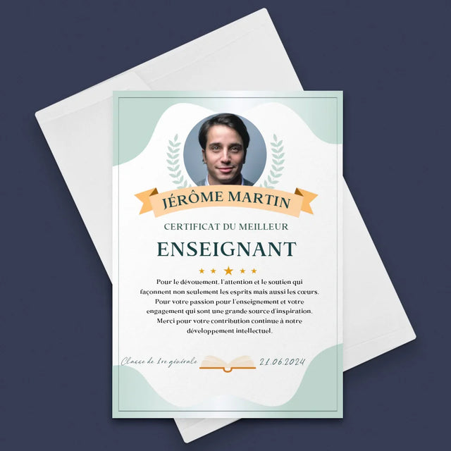 Photo Et Texte: Certificat Du Meilleur Enseignant - Carte De Vœux