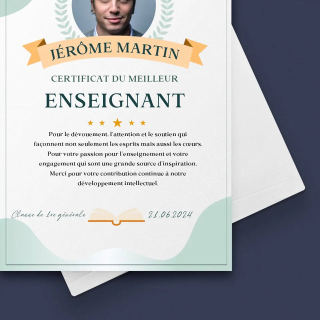 Photo Et Texte: Certificat Du Meilleur Enseignant - Carte De Vœux