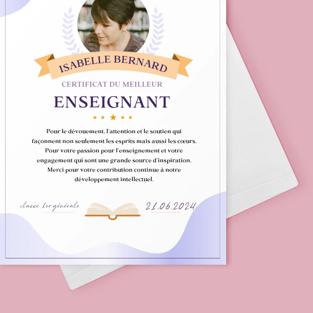 Photo Et Texte: Certificat De Meilleur Enseignant - Carte De Vœux