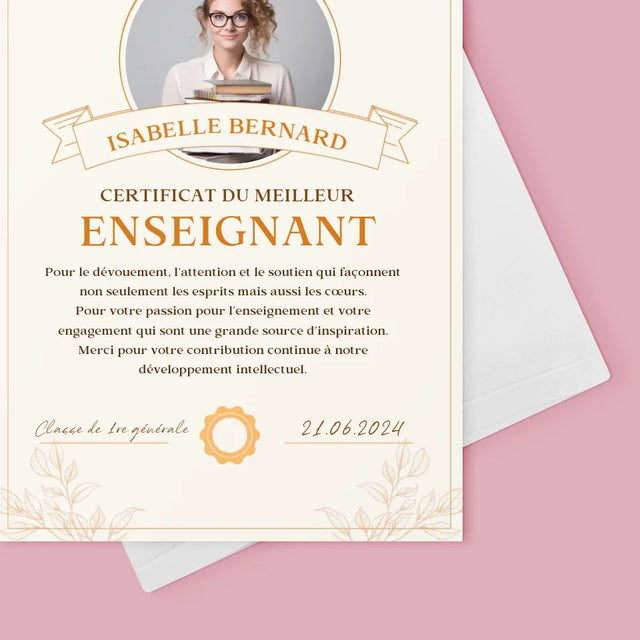 Photo Et Texte: Certificat Du Meilleur Enseignant - Carte De Vœux