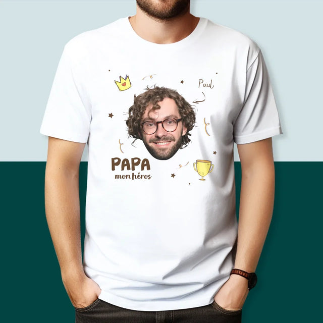 Photo Et Texte: Mon Héros Papa - T-Shirt Pour Hommes