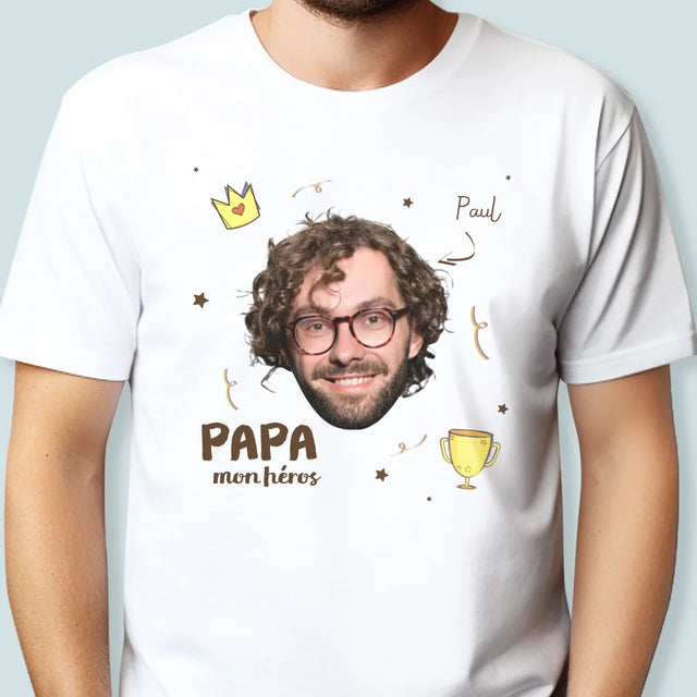 Photo Et Texte: Mon Héros Papa - T-Shirt Pour Hommes