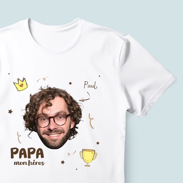 Photo Et Texte: Mon Héros Papa - T-Shirt Pour Hommes