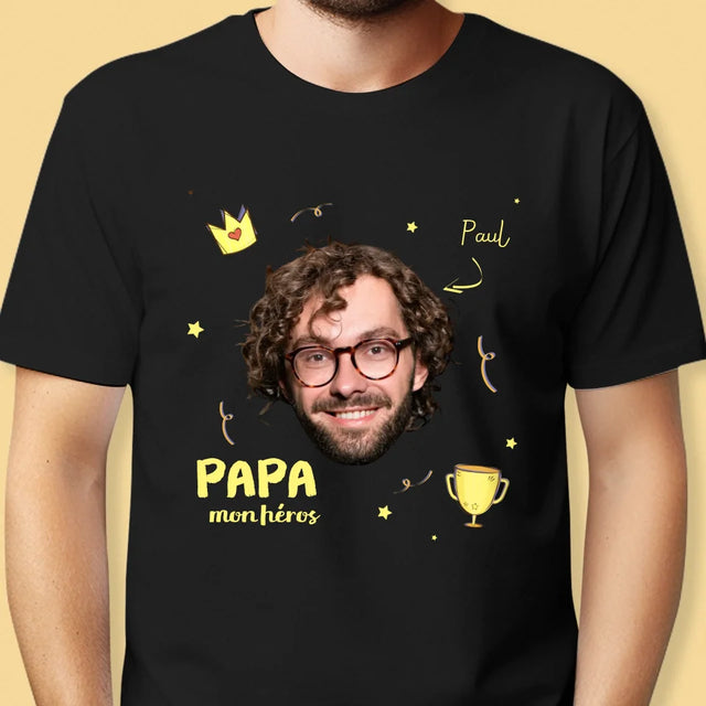 Photo Et Texte: Mon Héros Papa - T-Shirt Pour Hommes