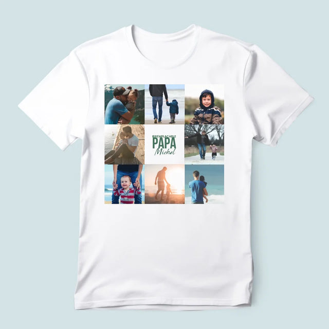 Collage Photo: Papa Irremplaçable - T-Shirt Pour Hommes