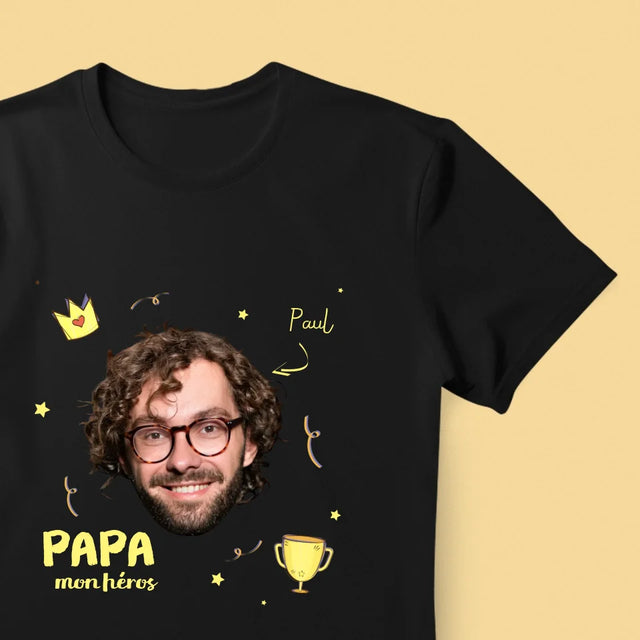 Photo Et Texte: Mon Héros Papa - T-Shirt Pour Hommes