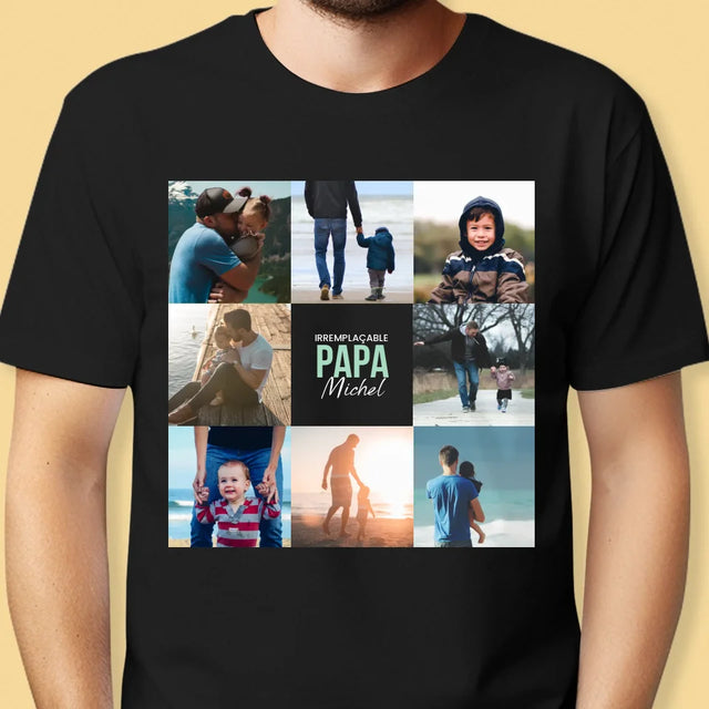 Collage Photo: Papa Irremplaçable - T-Shirt Pour Hommes