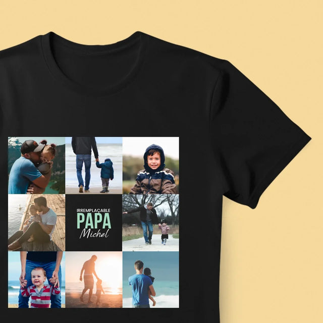 Collage Photo: Papa Irremplaçable - T-Shirt Pour Hommes