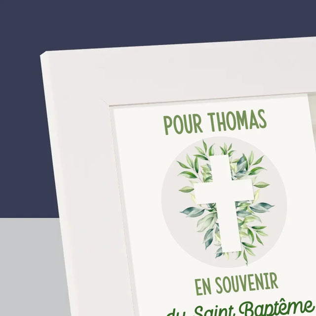 Photo Et Texte: Saint Baptême Feuilles - Cadre Photo