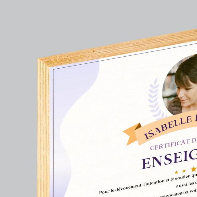 Photo Et Texte: Certificat De Meilleur Enseignant - Impression Sur Bois