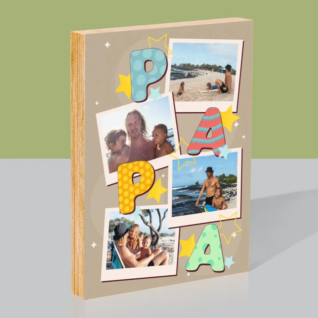 Collage Photo: Lettres Papa - Impression Sur Bois