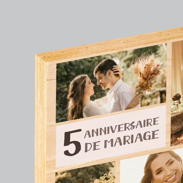 Collage Photo: 5Eme Anniversaire De Mariage - Impression Sur Bois