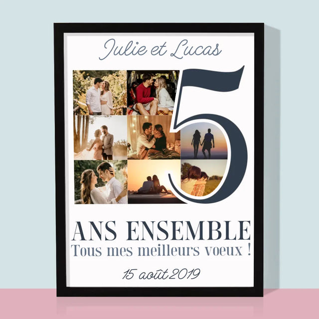 Collage Photo: 5 Ans Ensemble - Impression Encadrée 30X40