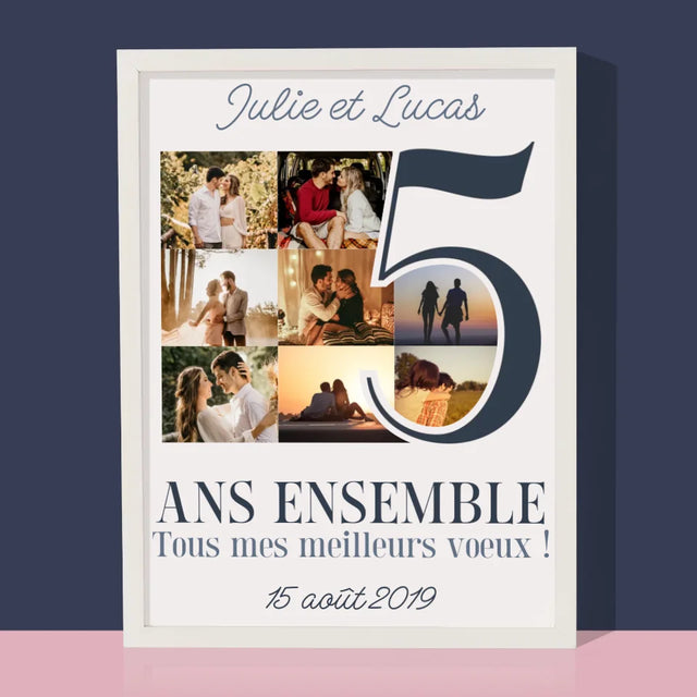 Collage Photo: 5 Ans Ensemble - Impression Encadrée 30X40