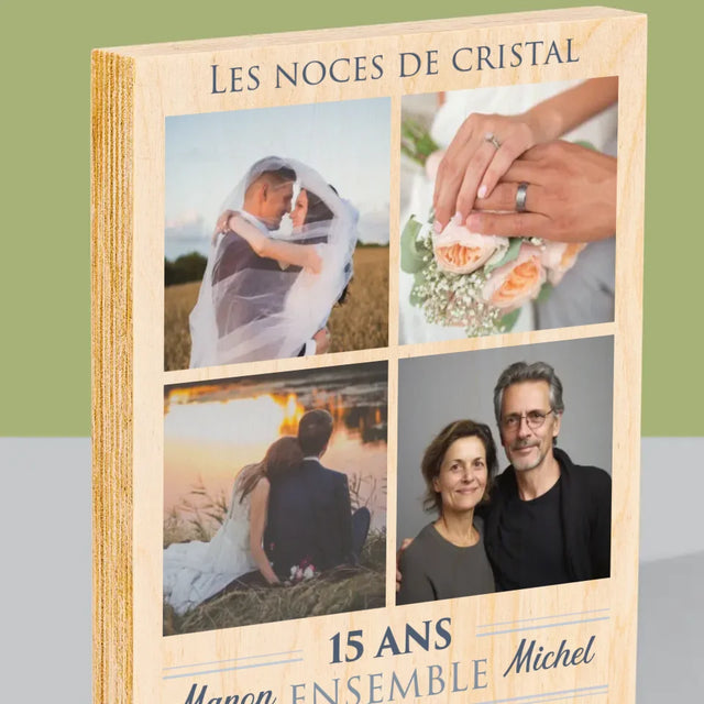 Collage Photo: 15 Ans Ensemble - Impression Sur Bois