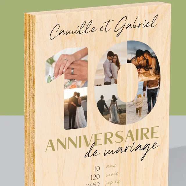 Collage Photo De Lettre: 10 Anniversaire De Mariage - Impression Sur Bois