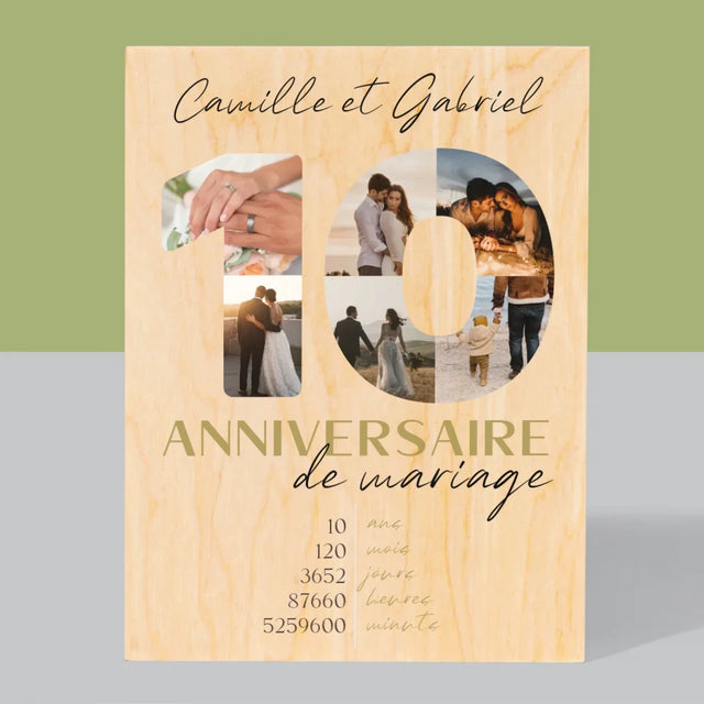 Collage Photo De Lettre: 10 Anniversaire De Mariage - Impression Sur Bois