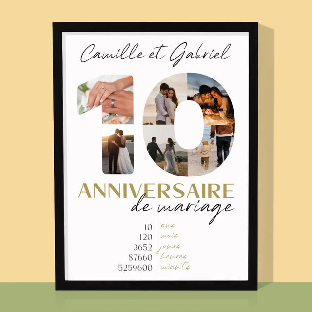 Collage Photo De Lettre: 10 Anniversaire De Mariage - Impression Encadrée 30X40