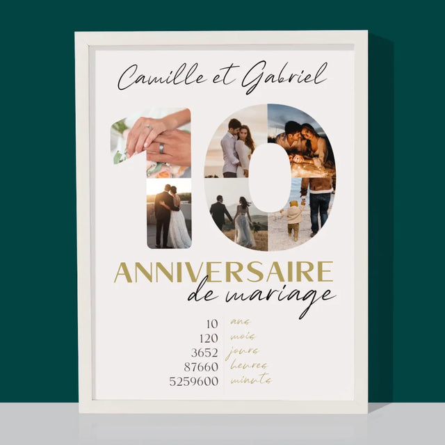 Collage Photo De Lettre: 10 Anniversaire De Mariage - Impression Encadrée 30X40