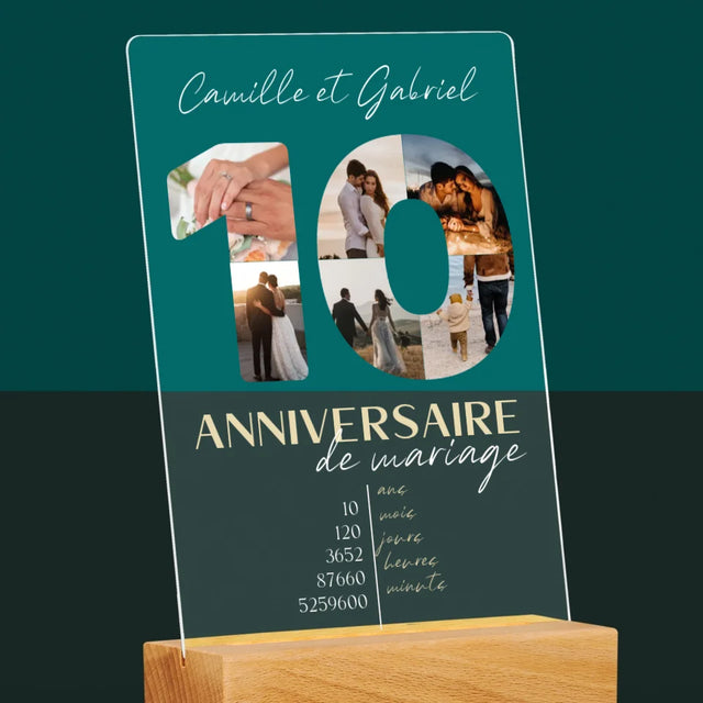 Collage Photo De Lettre: 10 Anniversaire De Mariage - Impression Sur Verre Acrylique