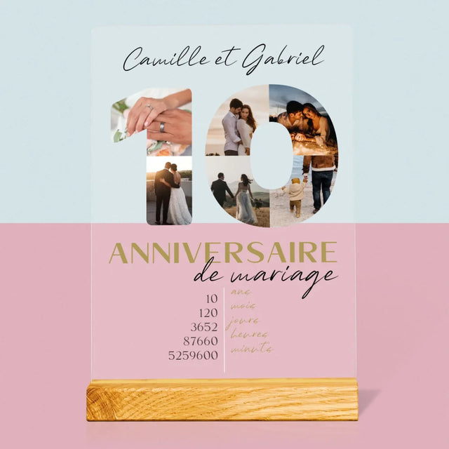 Collage Photo De Lettre: 10 Anniversaire De Mariage - Impression Sur Verre Acrylique