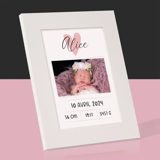 Acte De Naissance De L'Enfant: Métrique, Un Petit-Coeur, Une Fille - Cadre Photo 