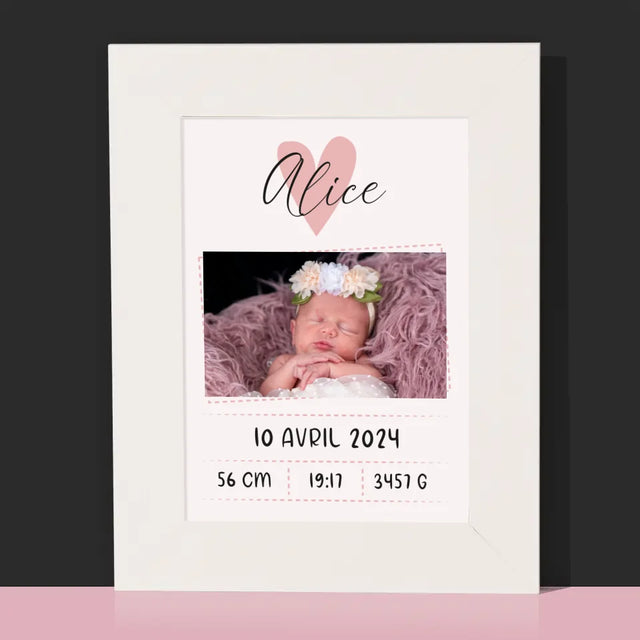 Acte De Naissance De L'Enfant: Métrique, Un Petit-Coeur, Une Fille - Cadre Photo 