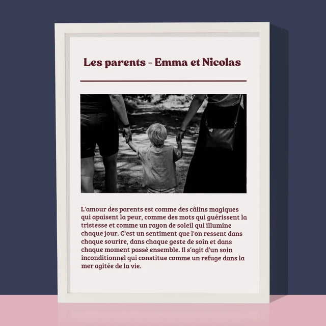 Photo Et Texte: Définition Des Parents De Leur Amour - Impression Encadrée 30X40