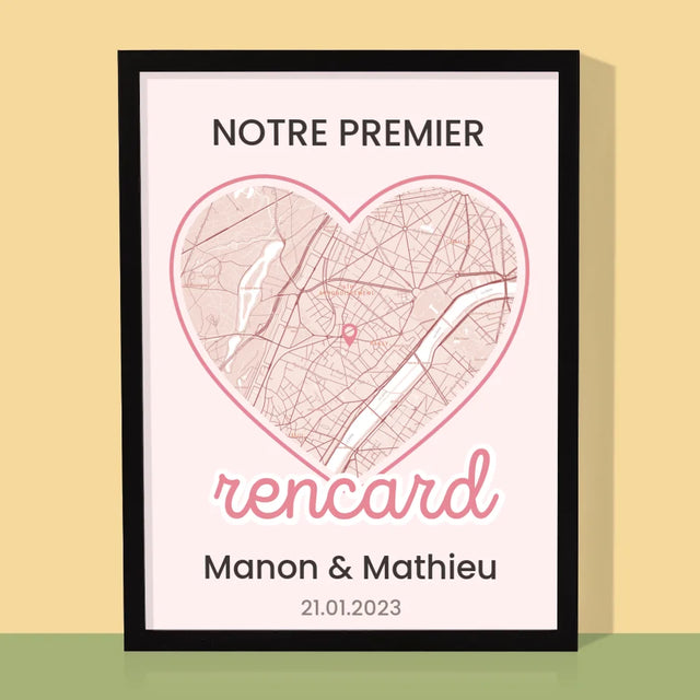 Plan De Ville: Notre Premier Rencard - La Carte De Ville - Impression Encadrée 30X40