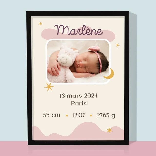 Acte De Naissance De L'Enfant: Lune Métrique - Impression Encadrée 30X40