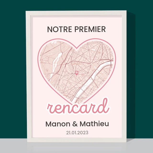 Plan De Ville: Notre Premier Rencard - La Carte De Ville - Impression Encadrée 30X40