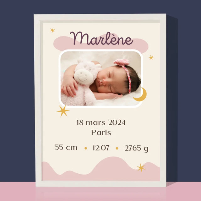 Acte De Naissance De L'Enfant: Lune Métrique - Impression Encadrée 30X40