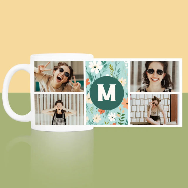 Collage Photo: Monogramme, Les Fleurs - Le Mug