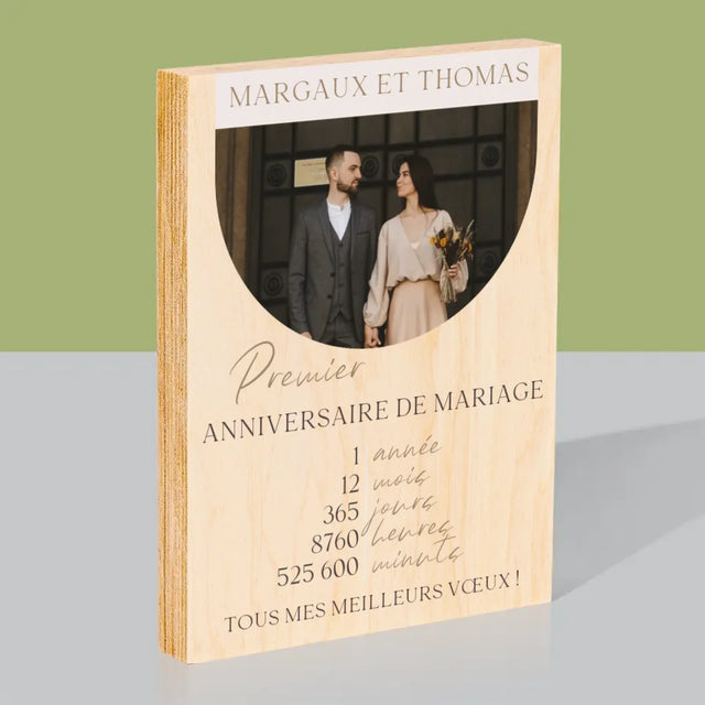 Photo Et Texte: Premier Anniversaire De Mariage - Impression Sur Bois