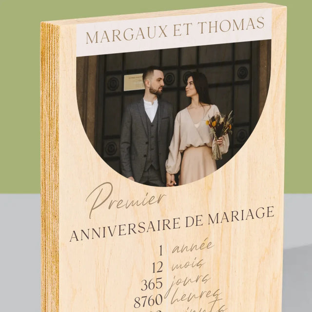 Photo Et Texte: Premier Anniversaire De Mariage - Impression Sur Bois