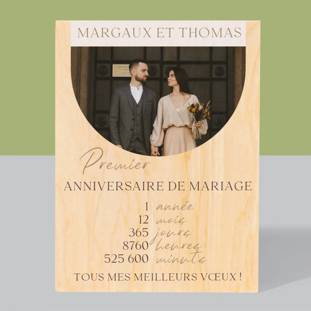 Photo Et Texte: Premier Anniversaire De Mariage - Impression Sur Bois