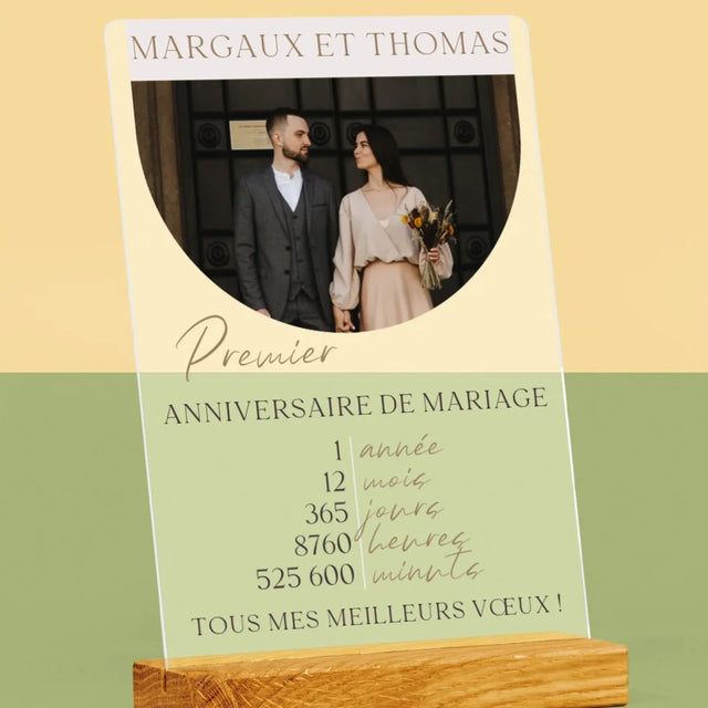 Photo Et Texte: Premier Anniversaire De Mariage - Impression Sur Verre Acrylique