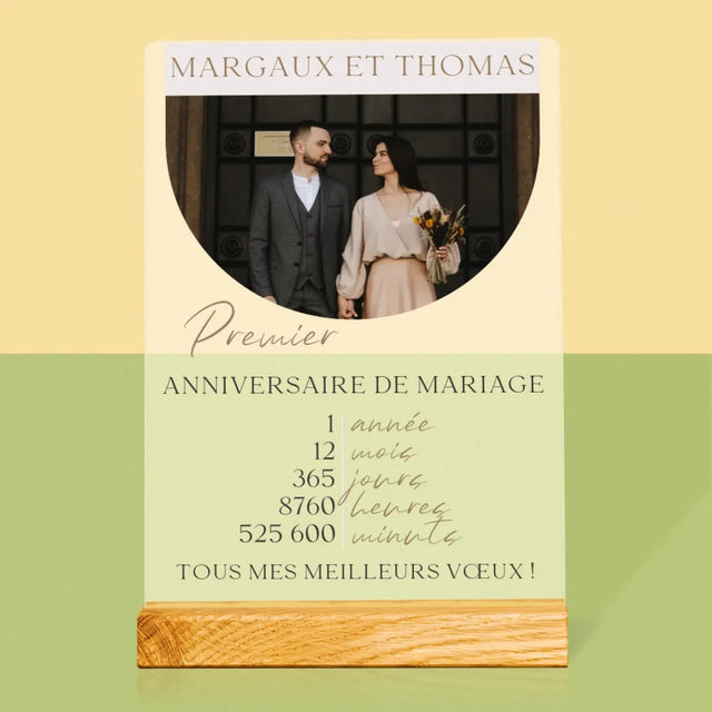 Photo Et Texte: Premier Anniversaire De Mariage - Impression Sur Verre Acrylique